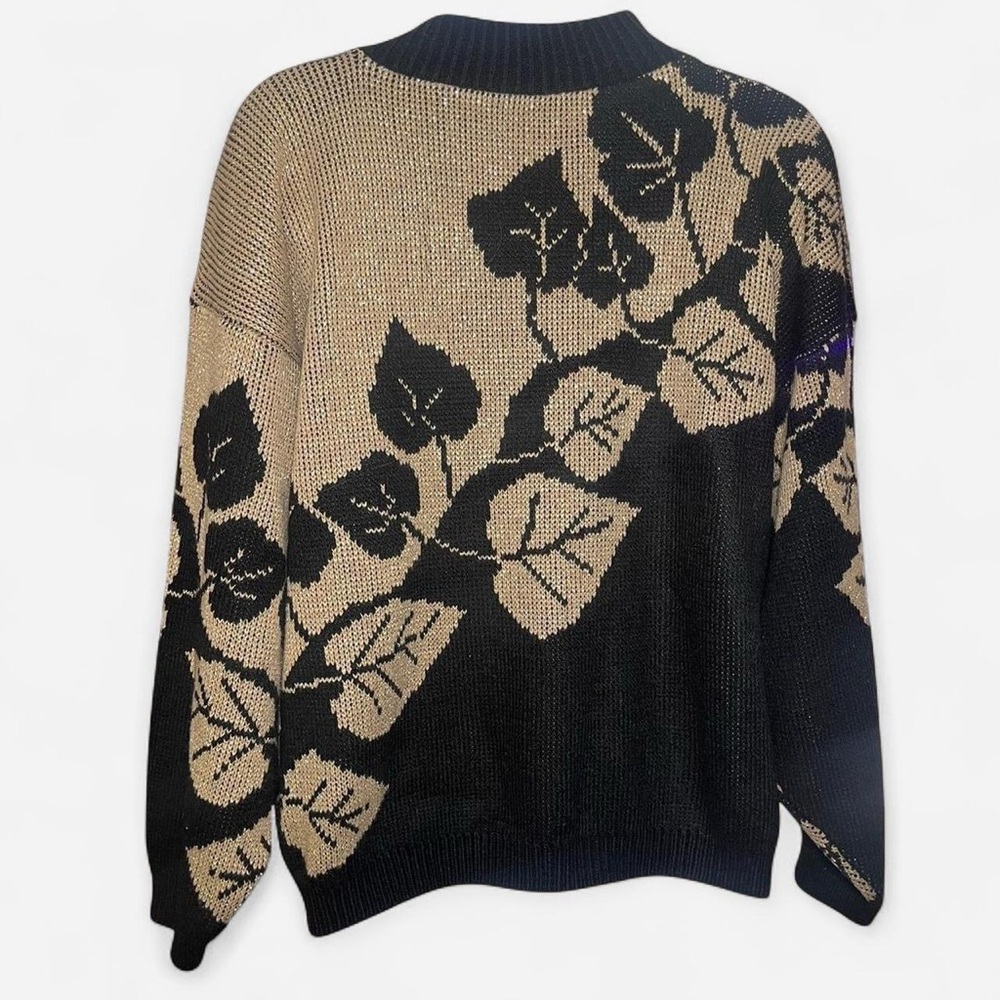 Chic Black And Tan Ivy Leaf Pattern Turtleneck Sw… - image 3